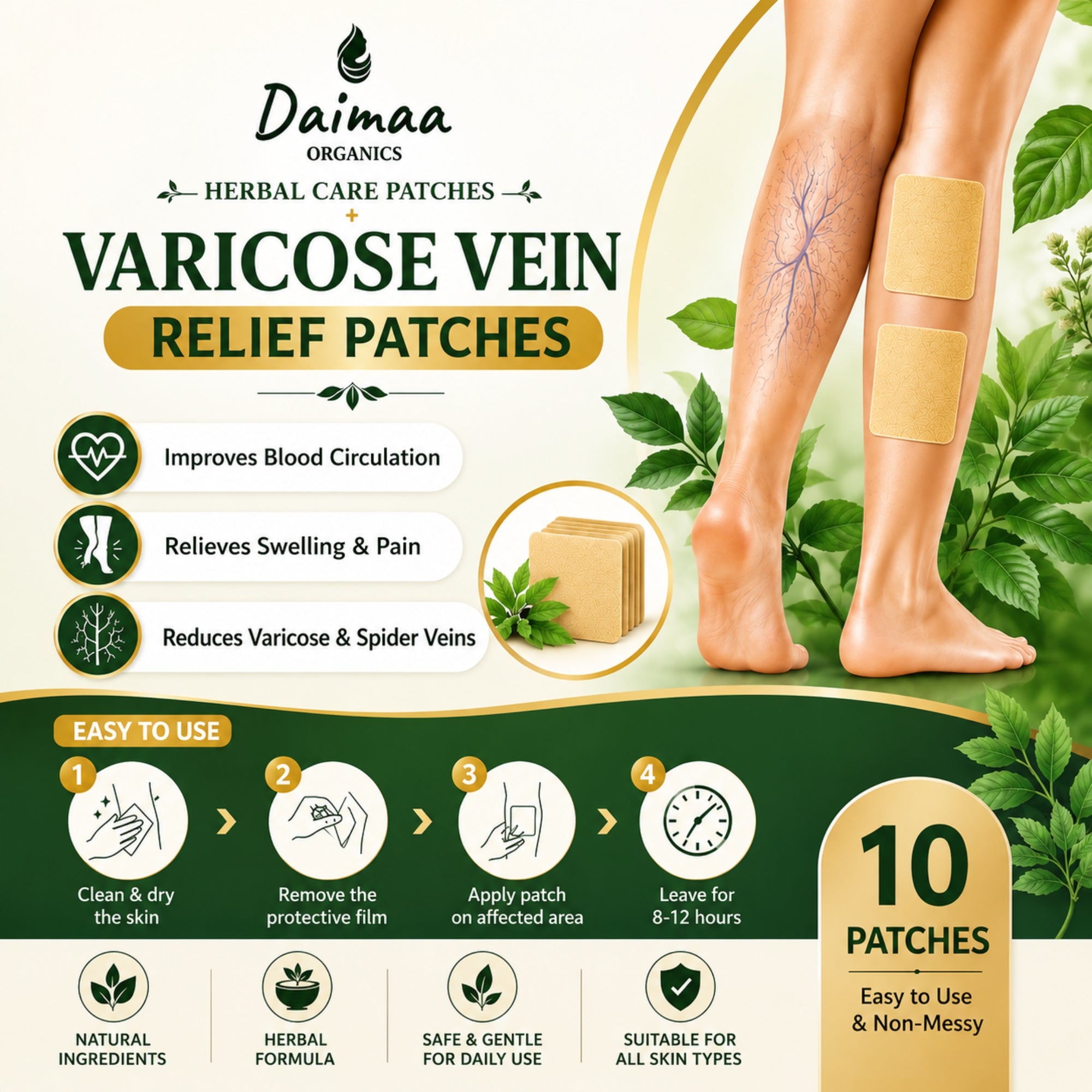 Varicose Vein Patch for Men & Women Skin-Friendly Adhesive Patches (10 PATCHES )