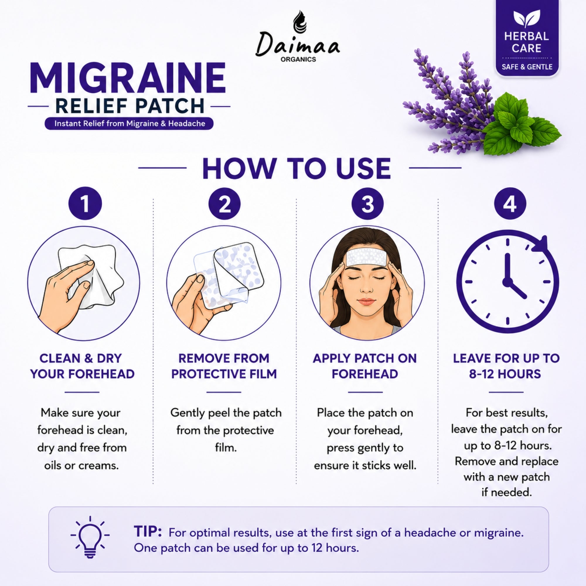 Migraine Relief Cooling Patch | Hydrogel Forehead Patch for Men & Women ( 6 PATCHES )