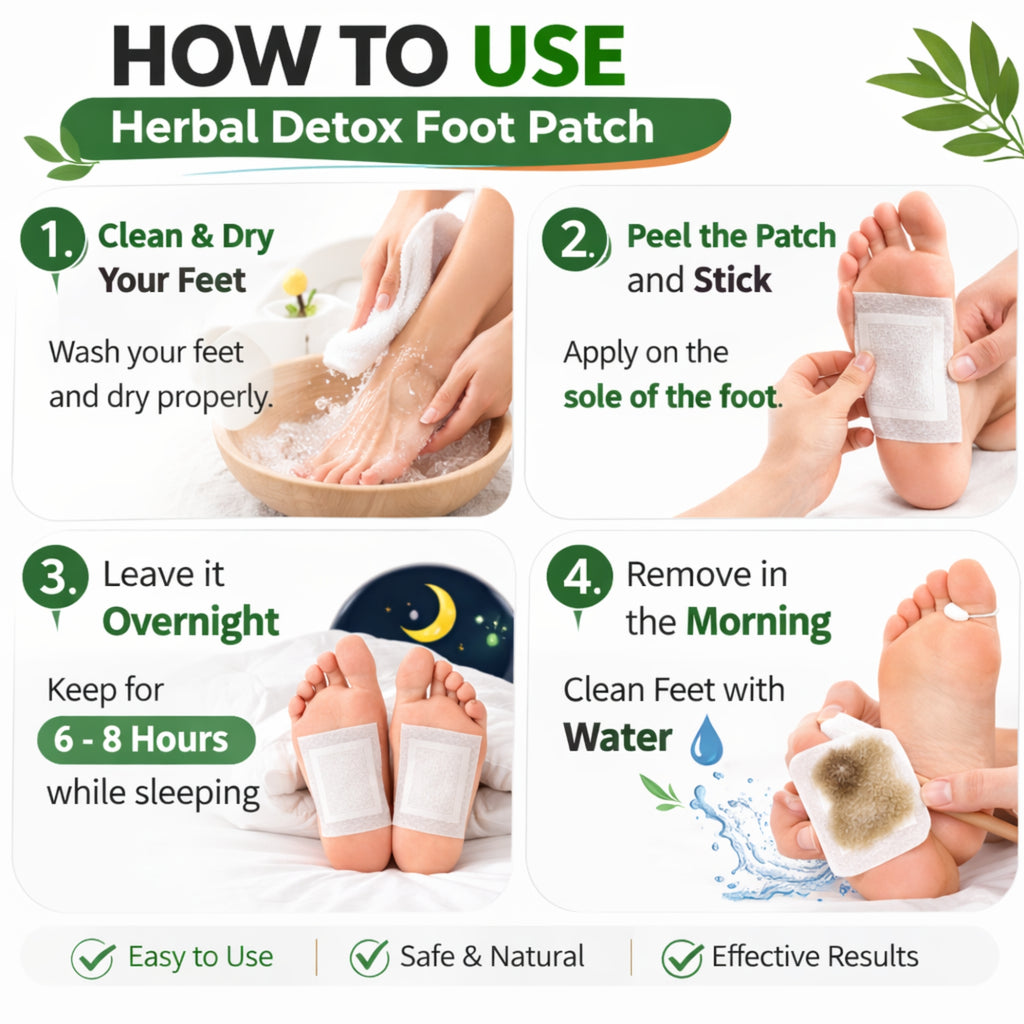 Herbal Foot Detox Pads for Toxin Removal | Pain Relief Foot Patches for Feet Cleansing | Natural Ingredients for Sleep Aid | Overnight Use | Toxin Removal with Bamboo Vinegar( 10 PATCH )