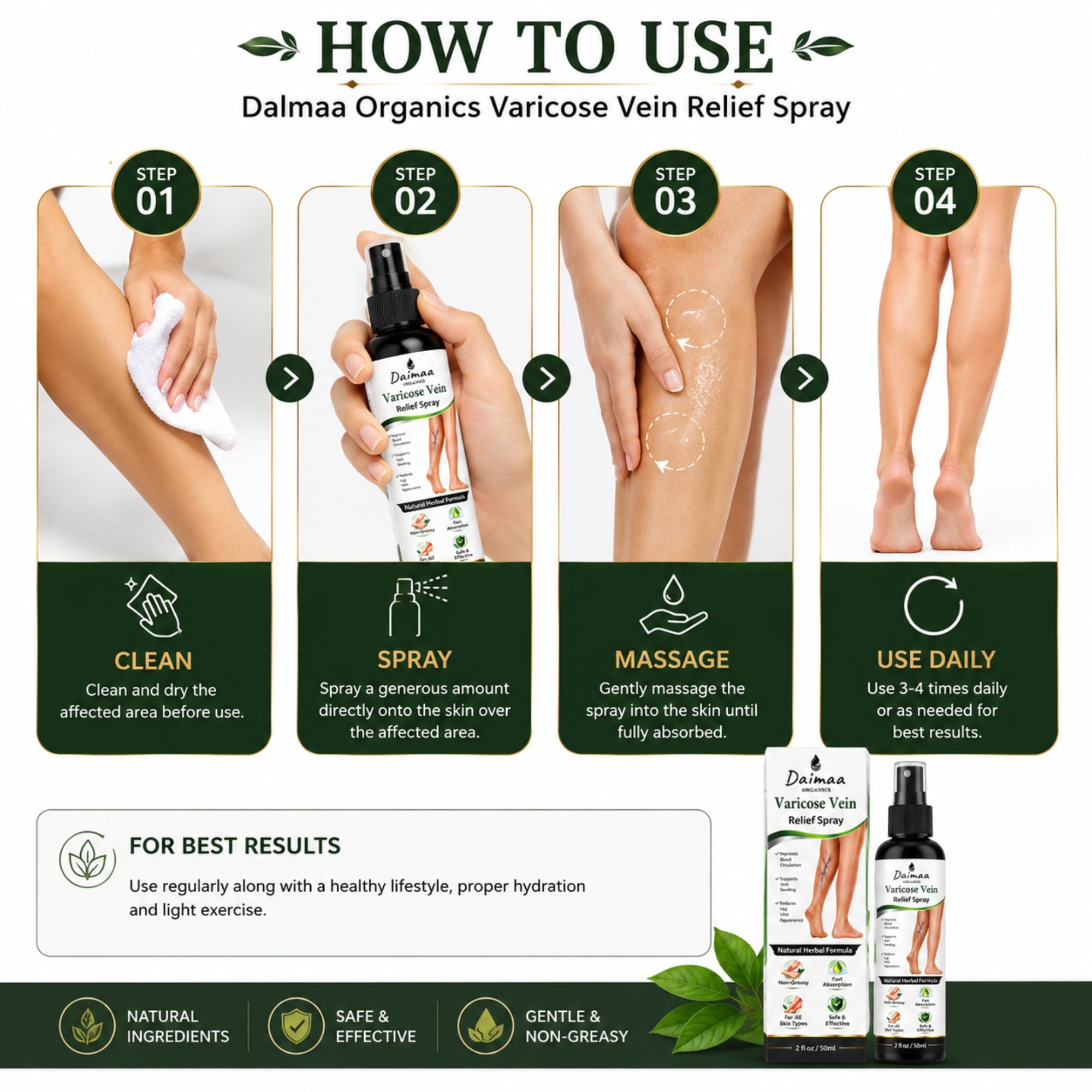 Varicose Vein Spray for Men & Women Skin-Friendly Leg Care ( 50 ML )