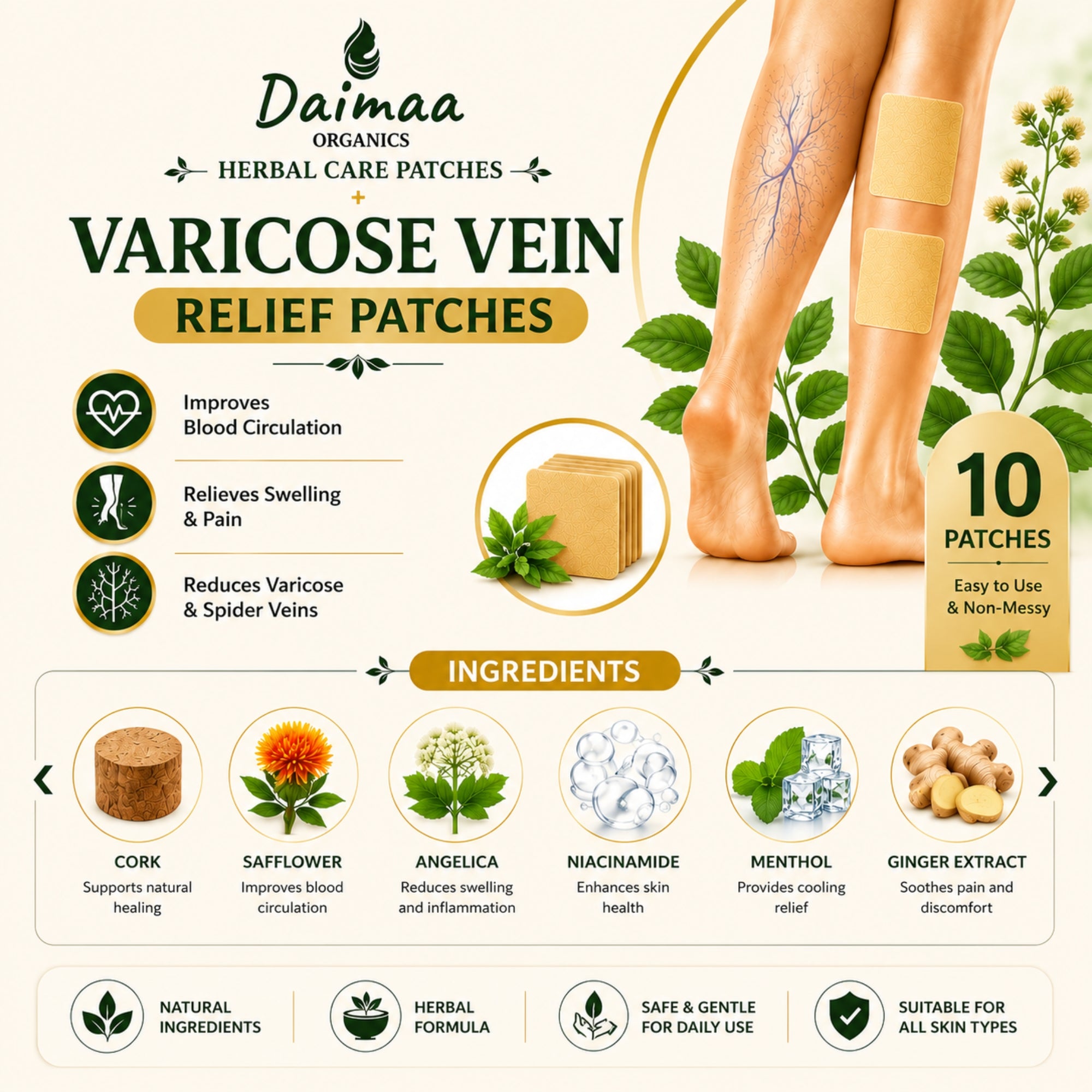 Varicose Vein Patch for Men & Women Skin-Friendly Adhesive Patches (10 PATCHES )
